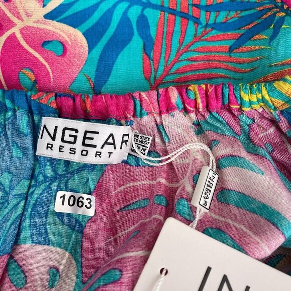 Ingear Resort Tropical Leaf Print Off-Shoulder Summer Oversized Swim Dress NWT - Picture 8 of 13
